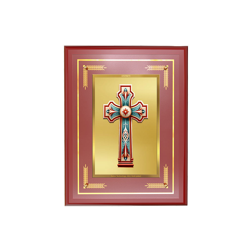 Diviniti 24K Gold Plated Holy Cross Blessing Tabletop Photo Frame | Faith, Hope & Divine Grace