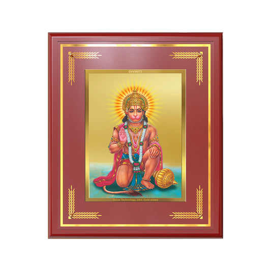 Diviniti Ashirwad Hanuman Wall Photo Frame in 24K Gold Plated Foil | Strength, Protection & Divine Blessings