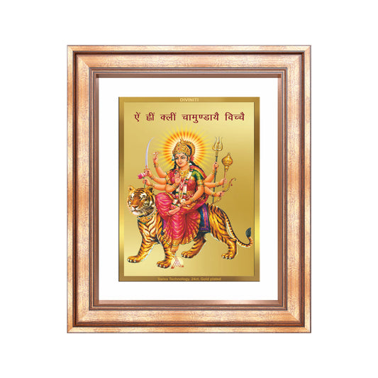 Diviniti 24K Gold Plated Durga With Mantra (Classic) Divine Wall Frame for Home Mandir & Office Decor | Luxury Spiritual Gift