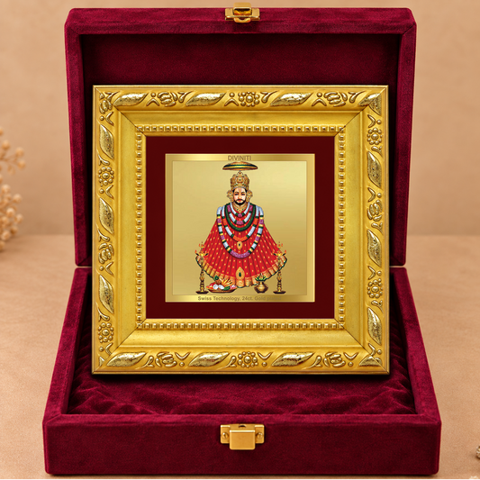 24K Gold-Plated Lord Khatu Shyam Ji Frame | Premium Gift Box | 10x10 CM