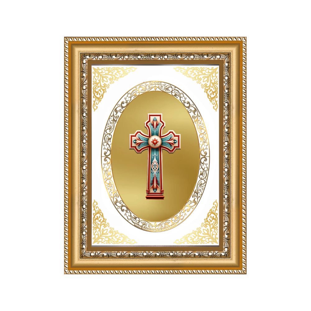 Holy Cross | Christian Sacred Wall & Tabletop Royal Photo Frame in 24K Gold Plated Foil