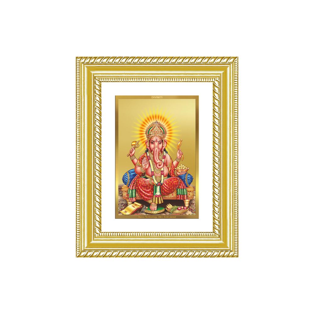 Diviniti 24K Gold Plated Ganesha (Classic) Divine Wall and Table Top Frame for Home Mandir & Office Decor | Luxury Spiritual Gift