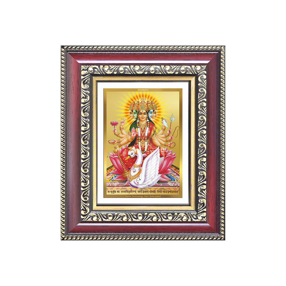 Diviniti 24K Gold Plated Gayatri Maa (Classic) Divine Table Top Frame for Home Mandir & Office Decor | Luxury Spiritual Gift