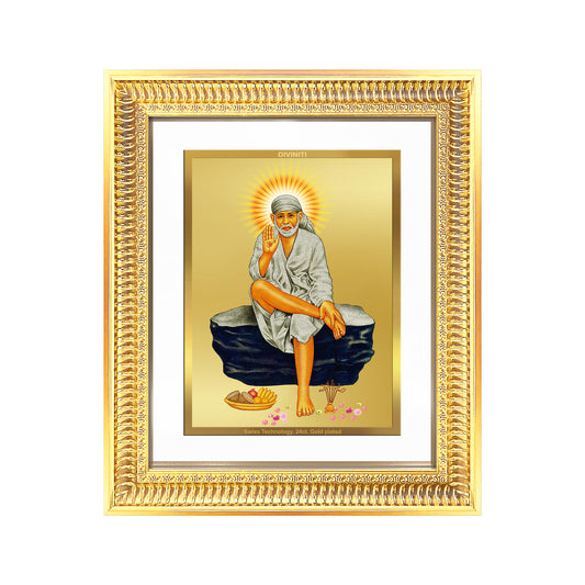 Diviniti 24K Gold Plated Sai Baba (Classic) Divine Wall Frame for Home Mandir & Office Decor | Luxury Spiritual Gift