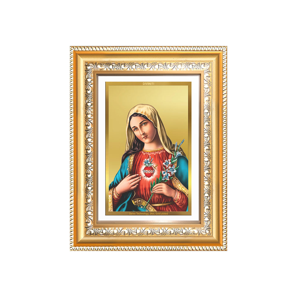 Diviniti 24K Gold Plated Mother Mary (Classic) Divine Wall Frame for Home Mandir & Office Decor | Luxury Spiritual Gift