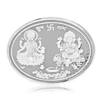 DIVINITI Pure Silver Coin Featuring Laxmi Ganesh & Om A Sacred Symbol of Prosperity and Spirituality for Home & Office Décor, Puja Room Diwali Gift (20g)