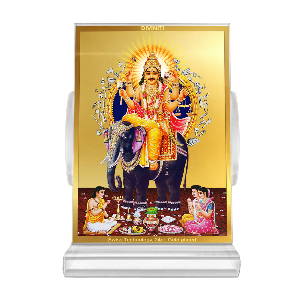 Lord Vishwakarma | Spiritual Car Dashboard & Tabletop Frame in 24K Gold Plated Foil