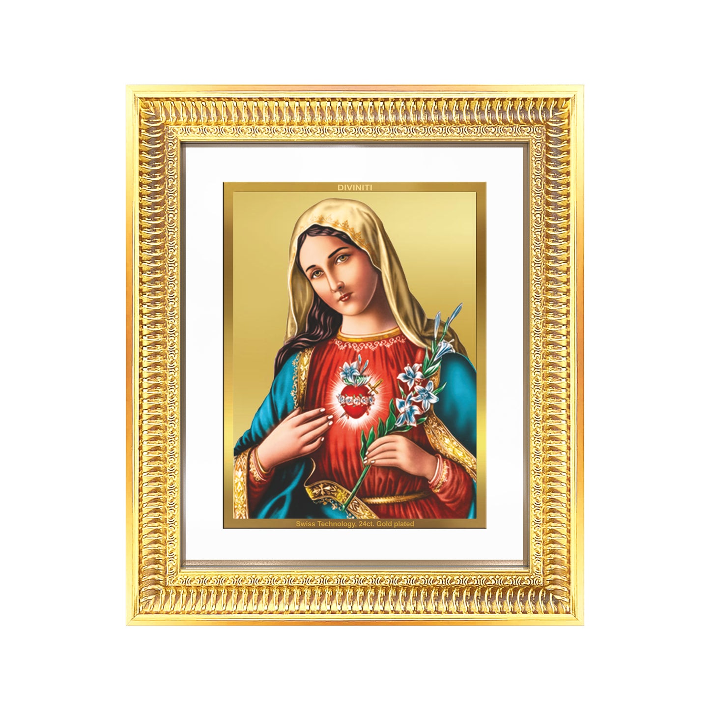 Diviniti 24K Gold Plated Mother Mary (Classic) Divine Wall Frame for Home Mandir & Office Decor | Luxury Spiritual Gift