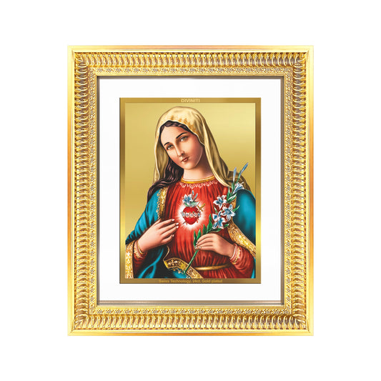 Diviniti 24K Gold Plated Mother Mary (Classic) Divine Wall Frame for Home Mandir & Office Decor | Luxury Spiritual Gift