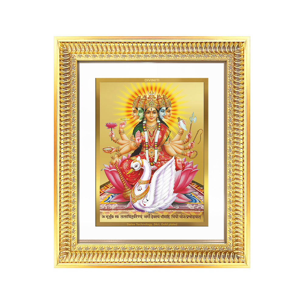 Diviniti 24K Gold Plated Gayatri Maa (Classic) Divine Wall Frame for Home Mandir & Office Decor | Luxury Spiritual Gift
