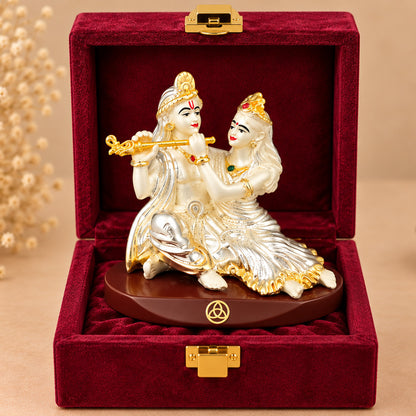 DIVINITI 999 Silver-Plated Radha Krishna Idol | Car & Home Decor | Gift Box | 6x9 CM