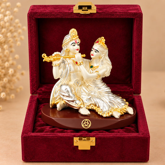 999 Silver-Plated Radha Krishna Idol | Car & Home Decor | Premium Gift Box | 6x9 CM