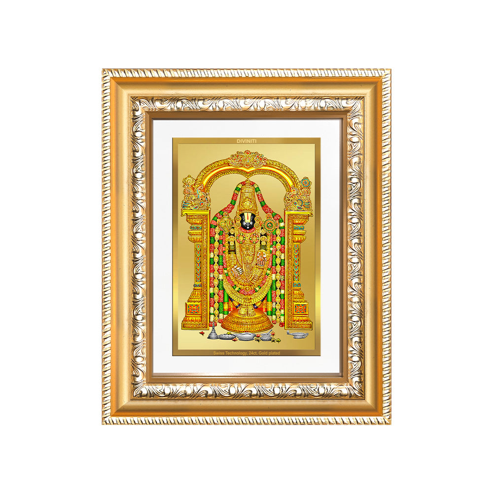 Diviniti 24K Gold Plated Tirupati Balaji Divine Wall and Table Top Frame for Home Mandir & Office Decor | Luxury Spiritual Gift