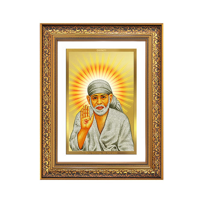 Diviniti 24K Gold Plated Sai Baba With Blessings (Classic) Divine Wall Frame for Home Mandir & Office Decor | Luxury Spiritual Gift