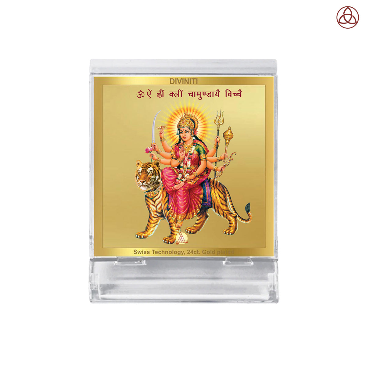 Durga Sherawali with Mantra | Divine Goddess Car Dashboard & Tabletop Photo Frame in 24K Gold Plated Foil