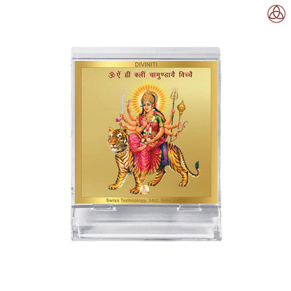 Durga Sherawali with Mantra | Divine Goddess Car Dashboard & Tabletop Photo Frame in 24K Gold Plated Foil