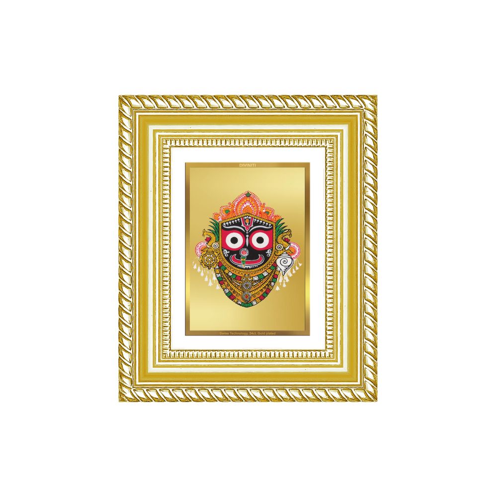 Diviniti 24K Gold Plated Jagannath Divine Table Top Frame for Home Mandir & Office Decor | Luxury Spiritual Gift