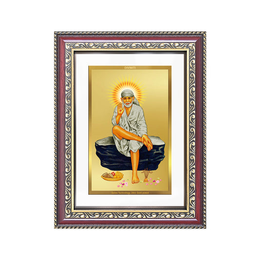 Diviniti 24K Gold Plated Sai Baba (Classic) Divine Wall Frame for Home Mandir & Office Decor | Luxury Spiritual Gift