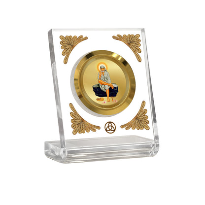 Diviniti 24K Gold Plated Sai Baba Acrylic Car Dashboard Frame | Shirdi Sai Baba for Car, Home Décor, Tabletop & Puja Room | Blessings of Faith, Peace & Protection (ACF1CH)