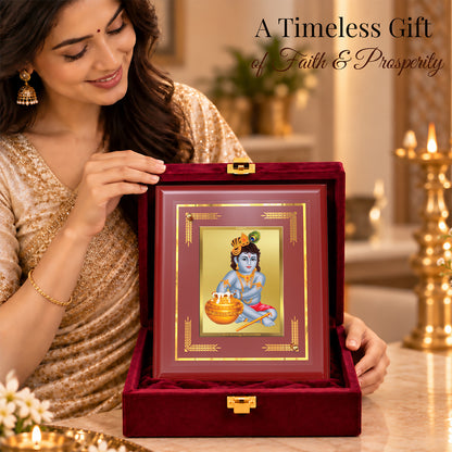 24K Gold-Plated Krishna Bal Gopal MDF Frame | Premium Gift Box | 13.5x10 CM