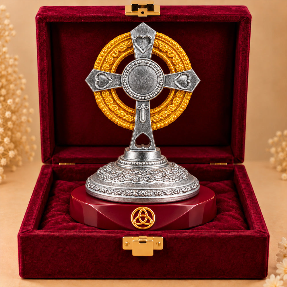 24K Gold & Silver-Plated Holy Cross Resin Idol for Home & Office | Premium Gift Box | 8.5x6.5 CM
