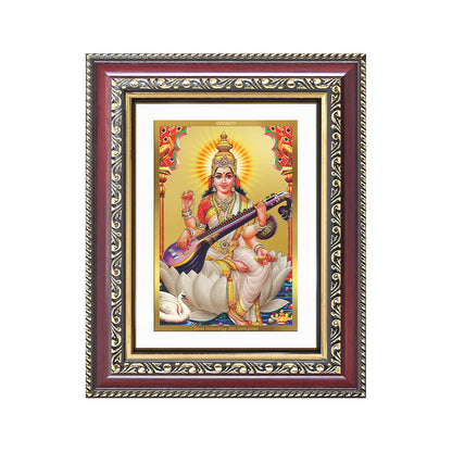 Diviniti 24K Gold Plated Saraswati Mata (Classic) Divine Wall and Table Top Frame for Home Mandir & Office Decor | Luxury Spiritual Gift