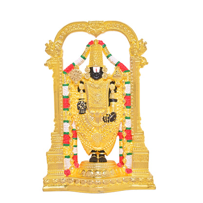 DIVINITI 24K Gold Plated Lord Tirupati Balaji Idol Statue Exquisite Divine Statue for Car Dashboard, Home Office Décor Tabletop, Pooja Room & Gift (21x14 CM)