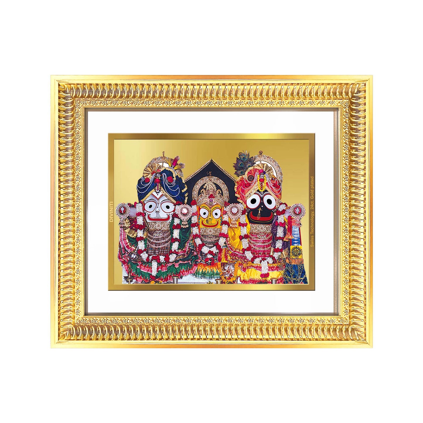 Diviniti 24K Gold Plated Jagannath Subhadra Balabhadra (Classic) Divine Wall Frame for Home Mandir & Office Decor | Luxury Spiritual Gift