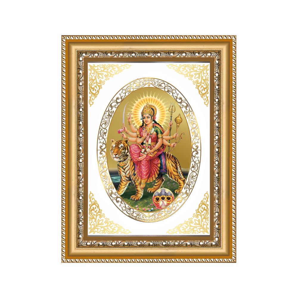 Shera Wali Mata (Vaishno Devi) with Pind | Divine Wall & Tabletop Royal Photo Frame in 24K Gold Plated Foil