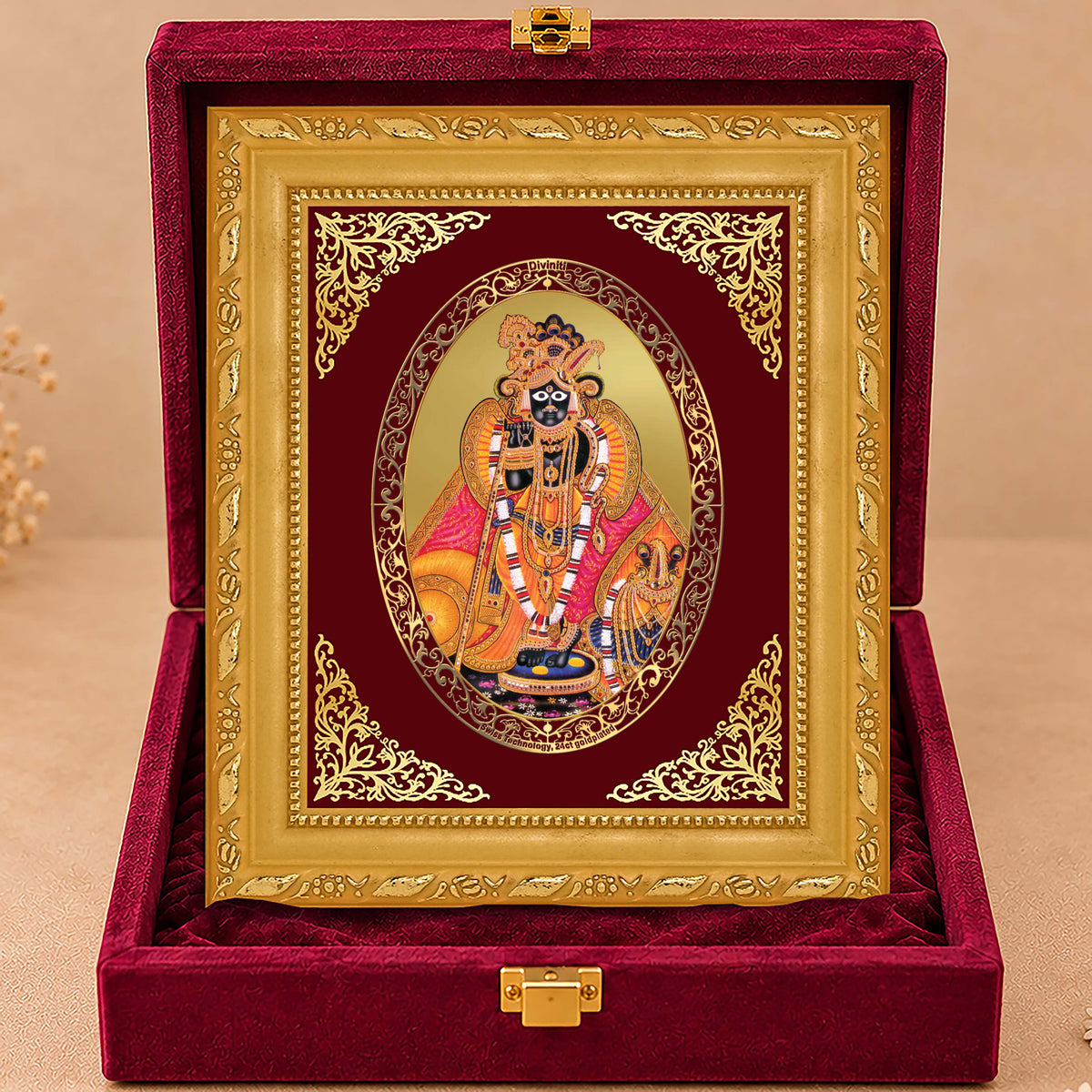 24K Gold-Plated Banke Bihari Ji Frame | Premium Gift Box | 21.5x17.5 CM