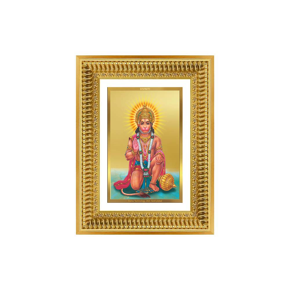 Diviniti 24K Gold Plated Ashirwad Hanuman (Classic) Divine Wall Frame for Home Mandir & Office Decor | Luxury Spiritual Gift