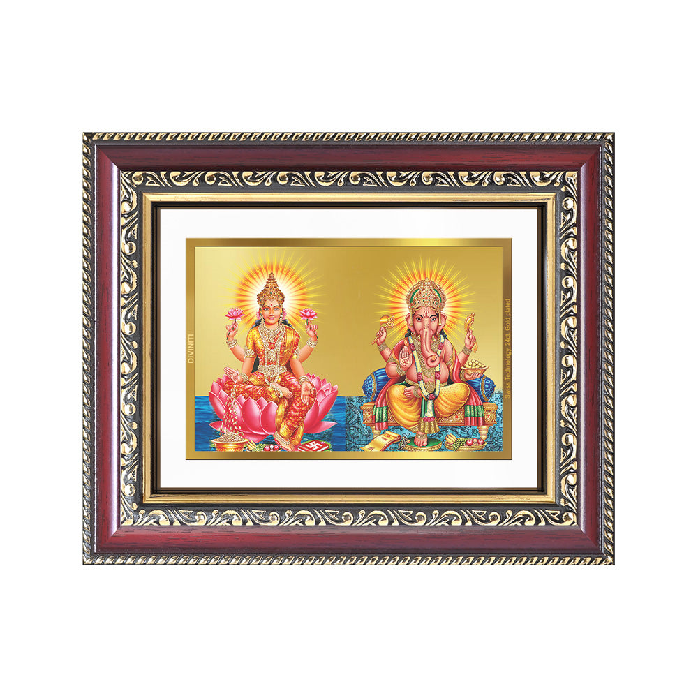 Diviniti 24K Gold Plated Lakshmi Ganesha (Classic) Divine Wall and Table Top Frame for Home Mandir & Office Decor | Luxury Spiritual Gift