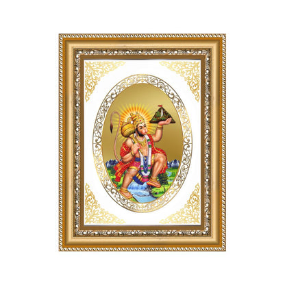 Hanuman with Sanjeevani Mountain | Divine Wall & Tabletop Royal Photo Frame in 24K Gold Plated Foil
