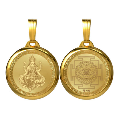 Diviniti 24K Gold Plated Maa Laxmi & Shri Yantra Pendant – 18mm Double-Sided Spiritual Pendant