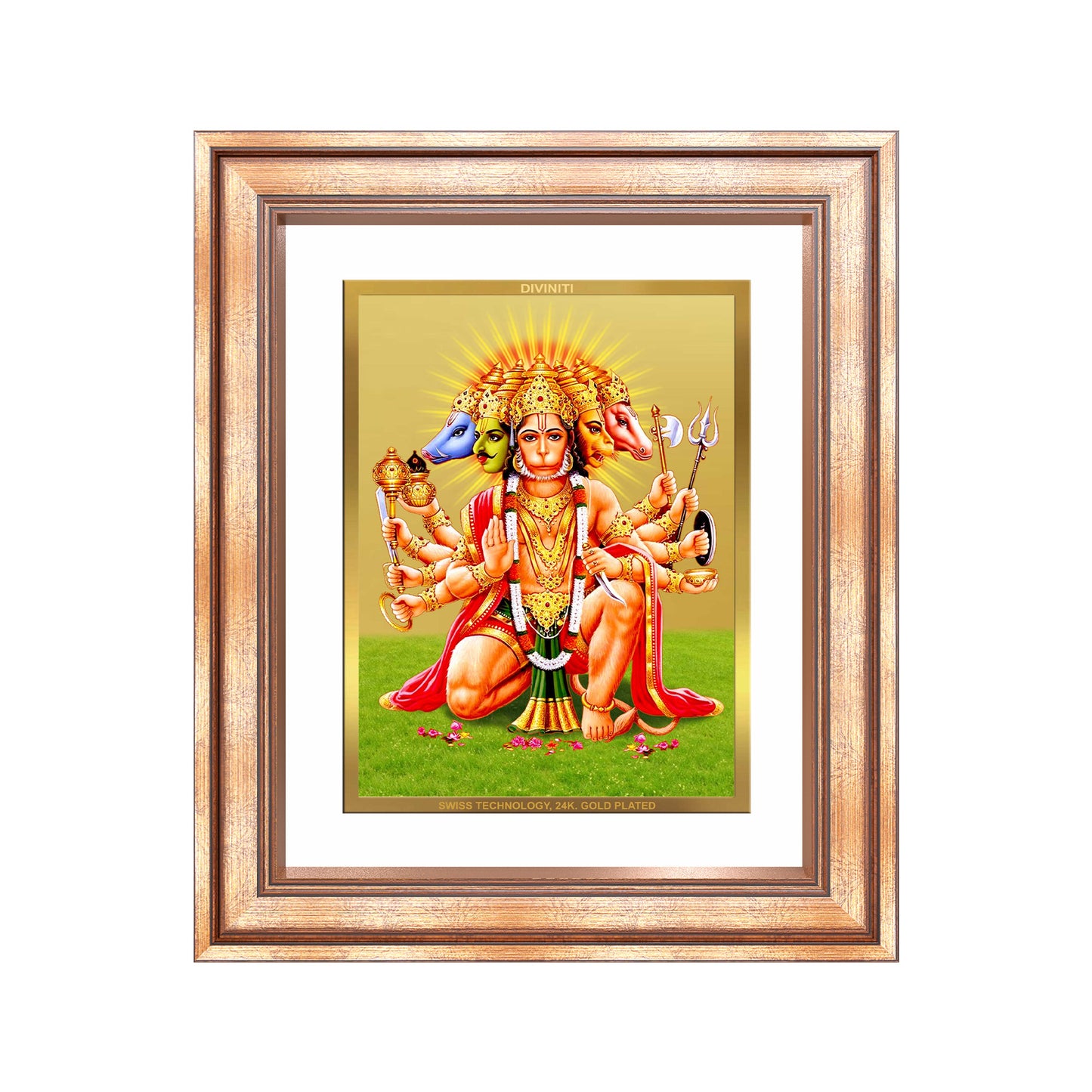 Diviniti 24K Gold Plated Panchmukhi Hanuman (Classic) Divine Wall Frame for Home Mandir & Office Decor | Luxury Spiritual Gift