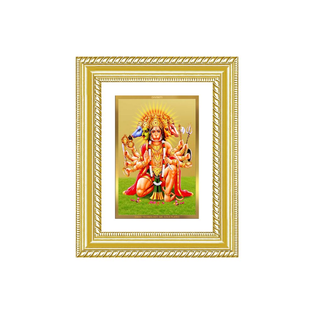 Diviniti 24K Gold Plated Panchmukhi Hanuman (Classic) Divine Wall and Table Top Frame for Home Mandir & Office Decor | Luxury Spiritual Gift