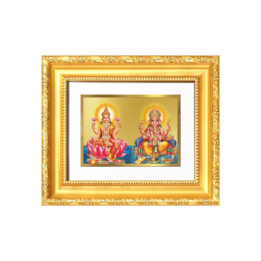 Diviniti 24K Gold Plated Lakshmi Ganesha |Divine Table Top Frame for Home Mandir & Office Decor | Luxury Spiritual Gift