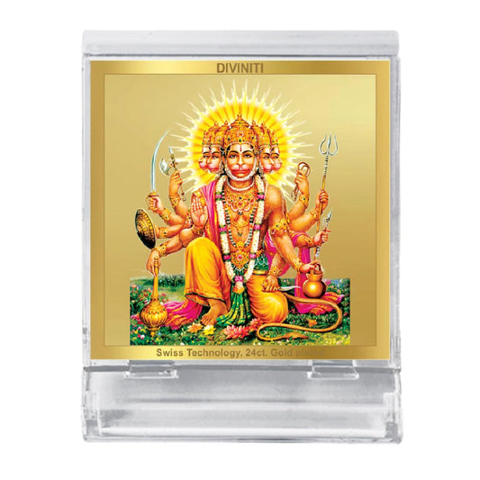 Diviniti 24K Gold Plated Panchmukhi Hanuman Acrylic Frame for Car Dashboard, Home Decor, Tabletop, Puja Room, Festival Gift ACF3A (5.8x4.8 CM)