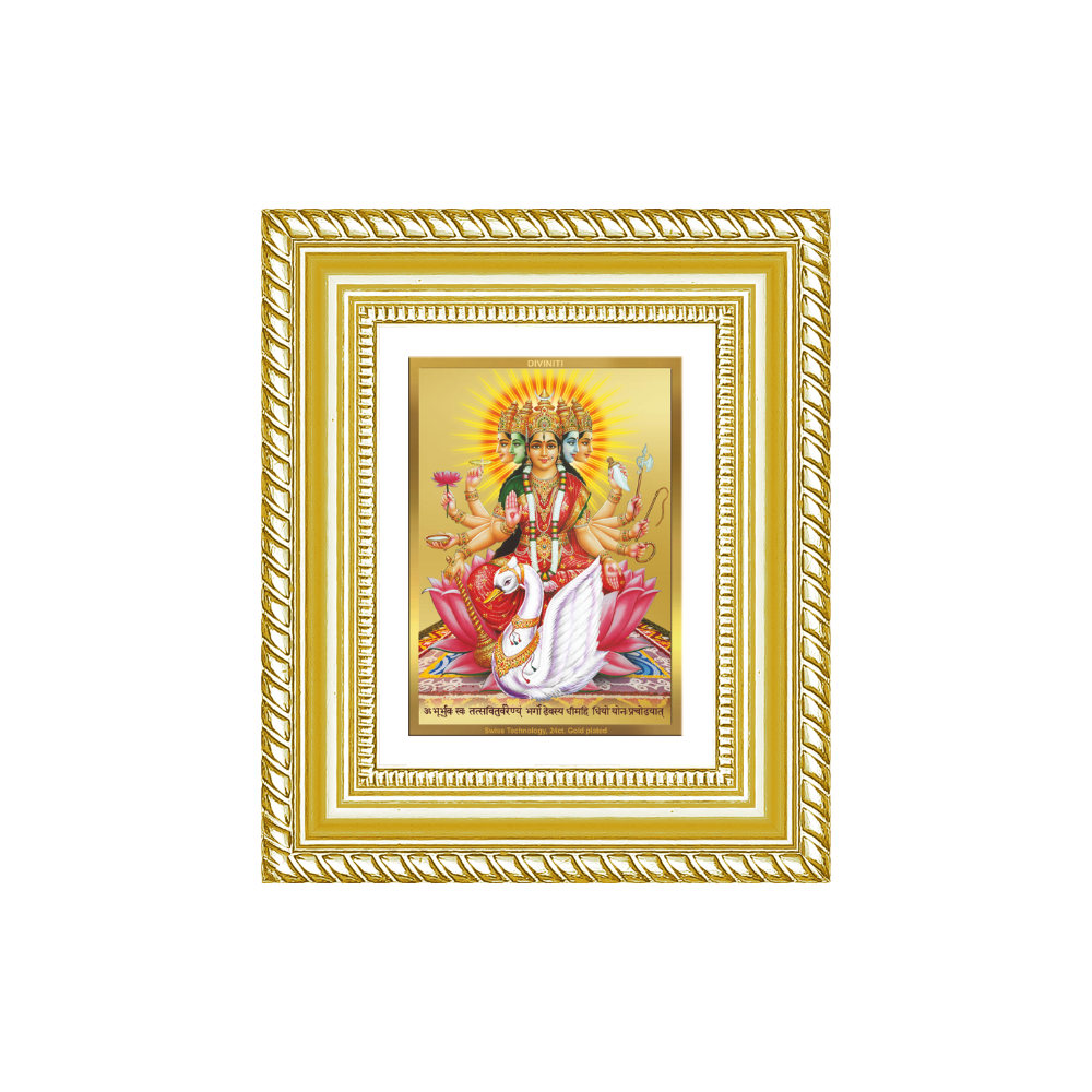 Diviniti 24K Gold Plated Gayatri Maa Divine Table Top Frame for Home Mandir & Office Decor | Luxury Spiritual Gift