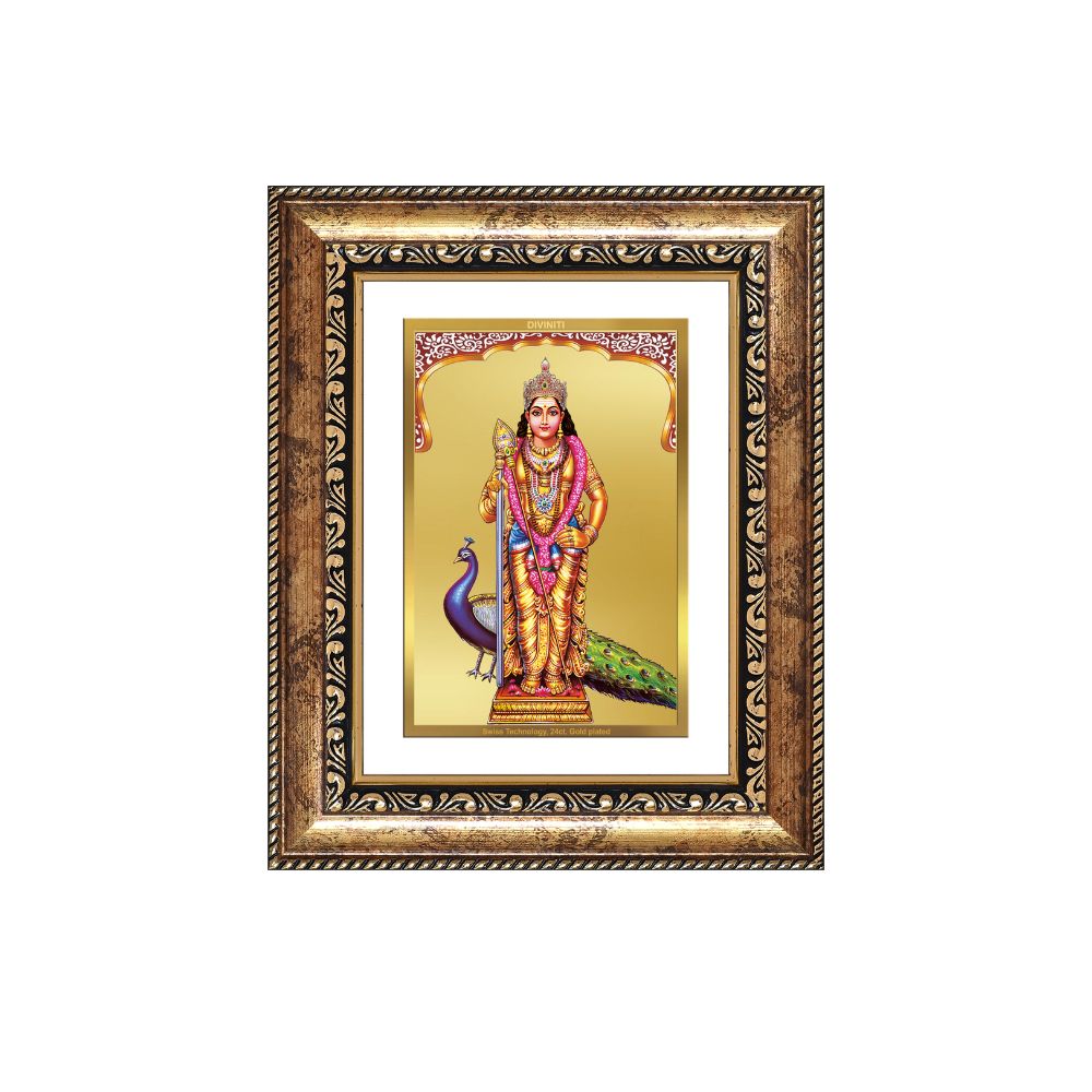 Diviniti 24K Gold Plated Murugan (Classic) Divine Wall and Table Top Frame for Home Mandir & Office Decor | Luxury Spiritual Gift