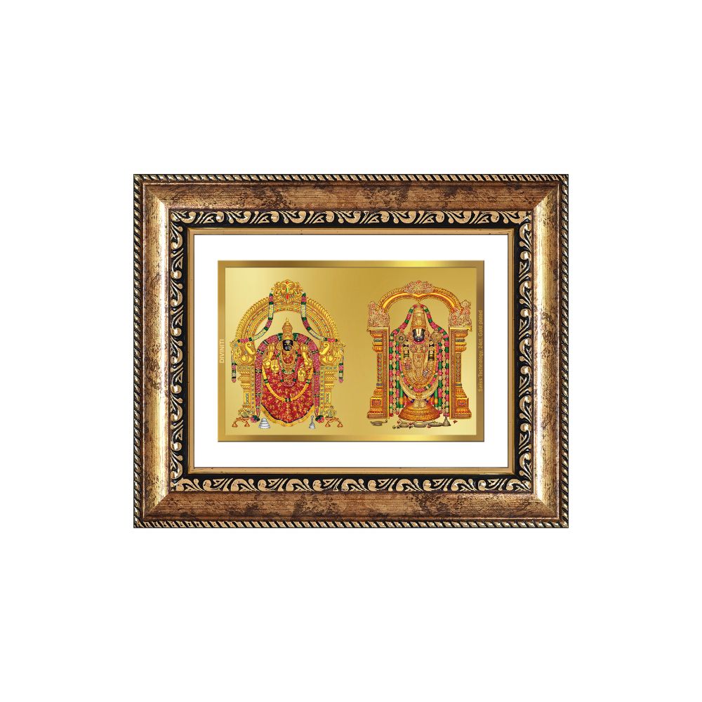 Diviniti 24K Gold Plated Padmavati And Balaji (Classic) Divine Wall and Table Top Frame for Home Mandir & Office Decor | Luxury Spiritual Gift
