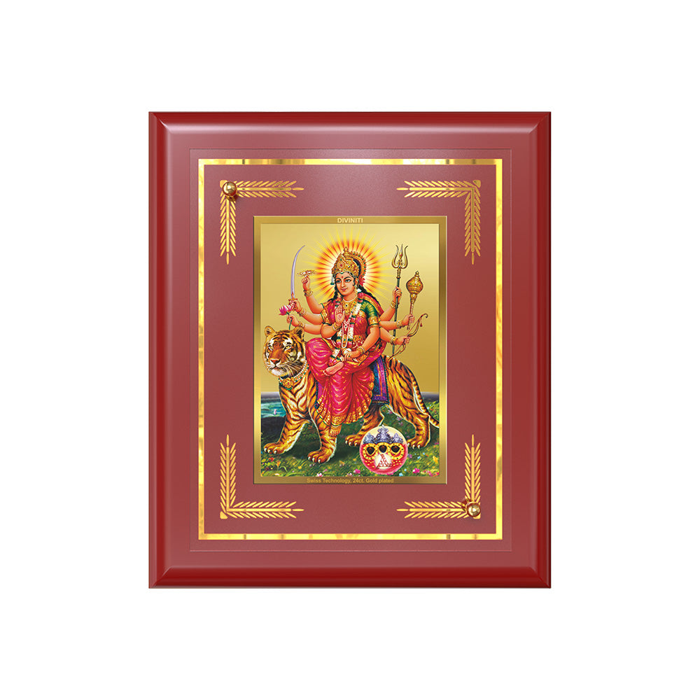 Diviniti 24K Gold Plated Maa Durga Wall & Tabletop Photo Frame | Strength, Protection & Divine Blessings