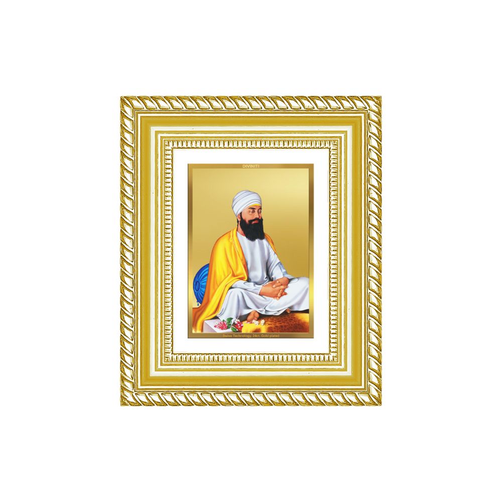 Diviniti 24K Gold Plated Guru Tegh Bahadur Sahib Ji Sacred Sikh Table Top Frame for Home Decor & Office Ambiance | Premium Spiritual Gift