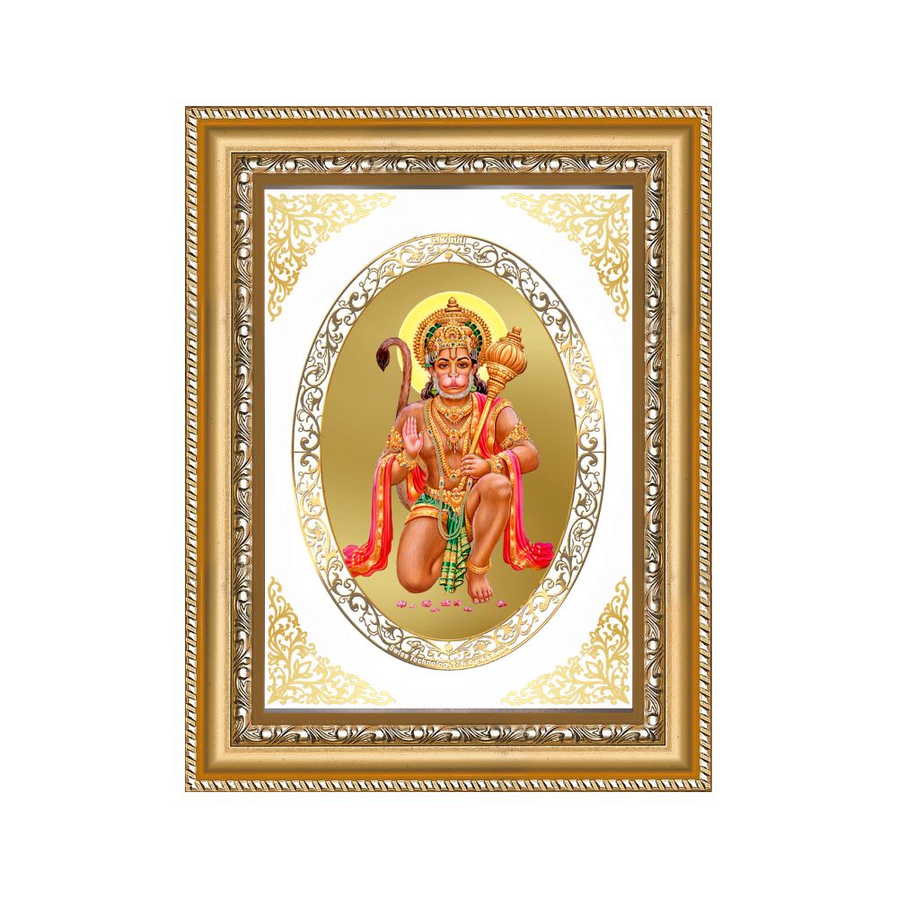 Lord Hanuman Blessing Form | Divine Wall & Tabletop Royal Photo Frame in 24K Gold Plated Foil