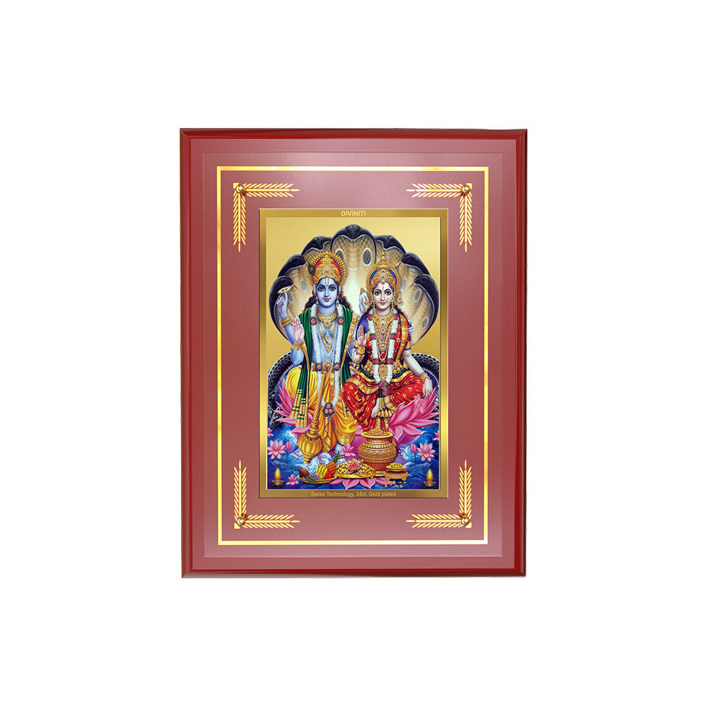 Diviniti Lakshmi Vishnu Wall Photo Frame in 24K Gold Plated Foil – Prosperity, Protection & Divine Harmony