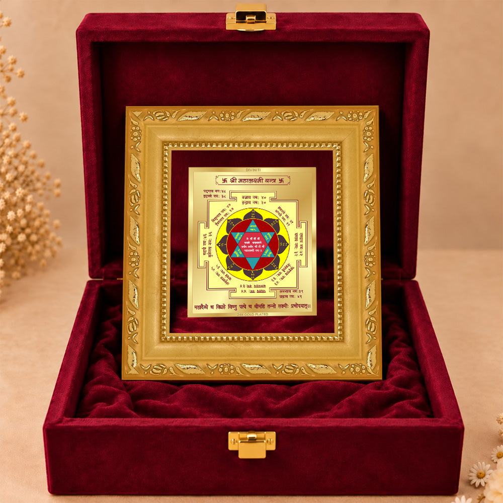 24K Gold-Plated Maha Lakshmi Yantra Frame | Premium Gift Box | 12x11 CM