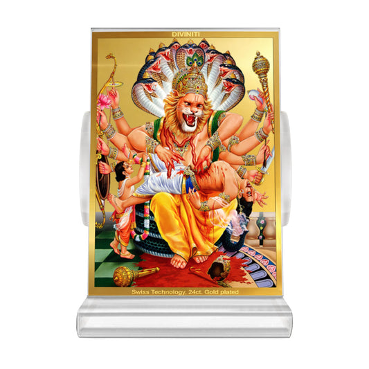 Narasimha | Divine Lord Narasimha Car Dashboard & Tabletop Photo Frame in 24K Gold Plated Foil