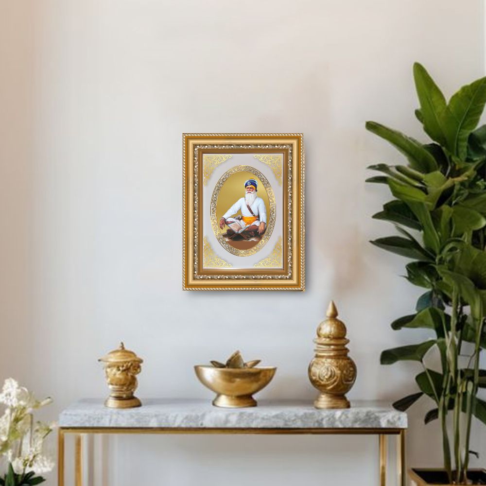 Baba Deep Singh Ji | Sikh Warrior Saint Wall & Tabletop Royal Photo Frame in 24K Gold Plated Foil