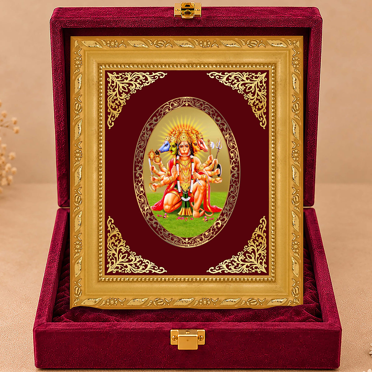 24K Gold-Plated Panchmukhi Hanuman Frame | Premium Gift Box | 21.5x17.5 CM