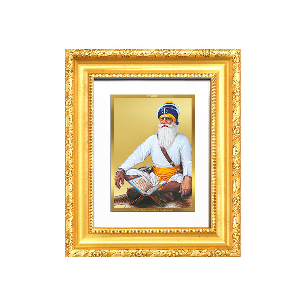 Diviniti 24K Gold Plated Baba Deep Singh Sacred Sikh Table Top Frame for Home Decor & Office Ambiance | Premium Spiritual Gift